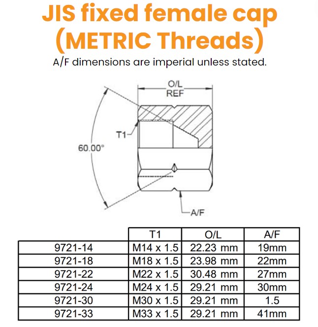 M14 JIS Solid Cap 60° Cone (Metric Thread) Hydraulic Adaptor